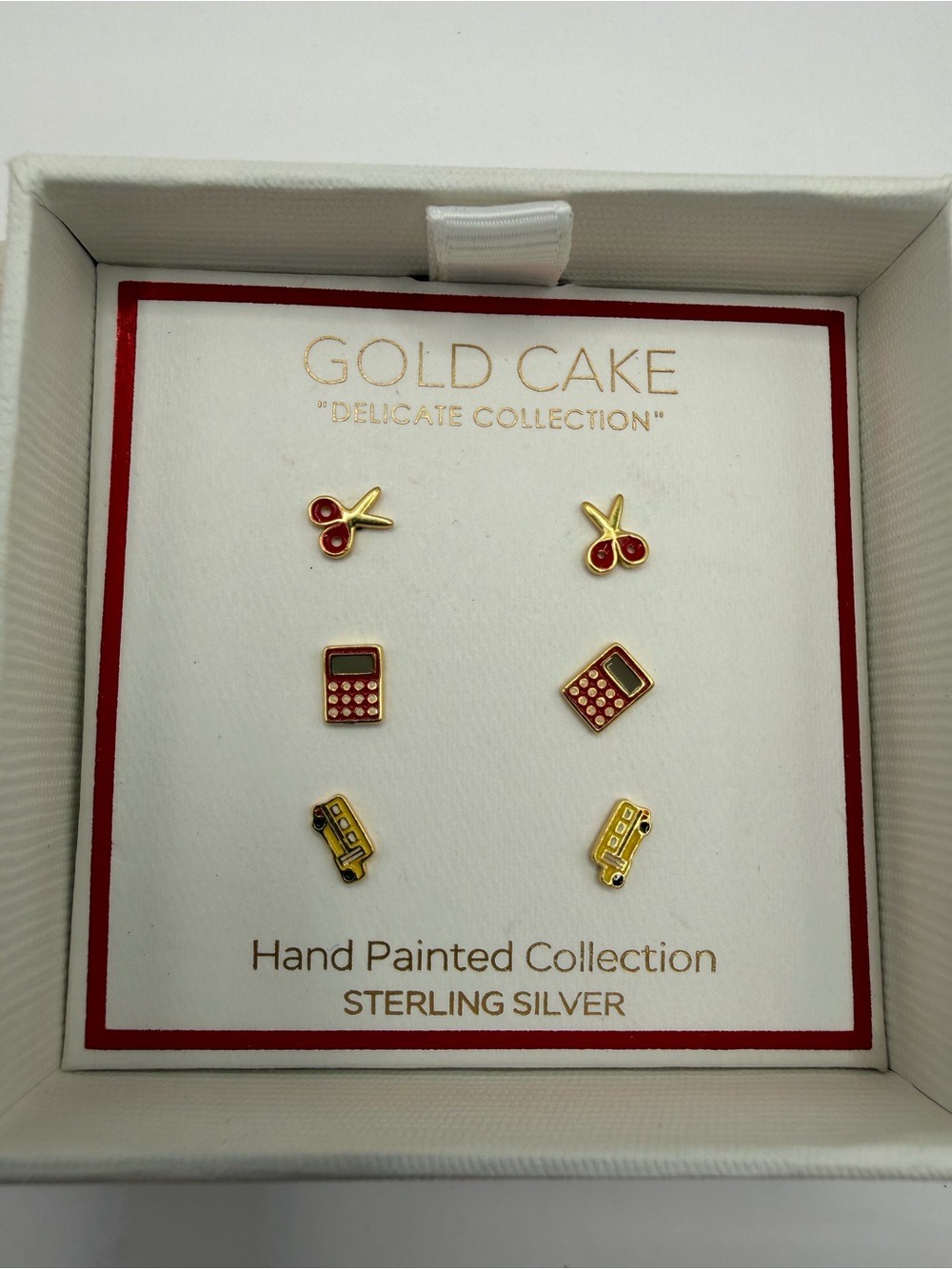 Gold Cake Hand Painted Sterling Silver Earring Sets Teacher Back To School NIB